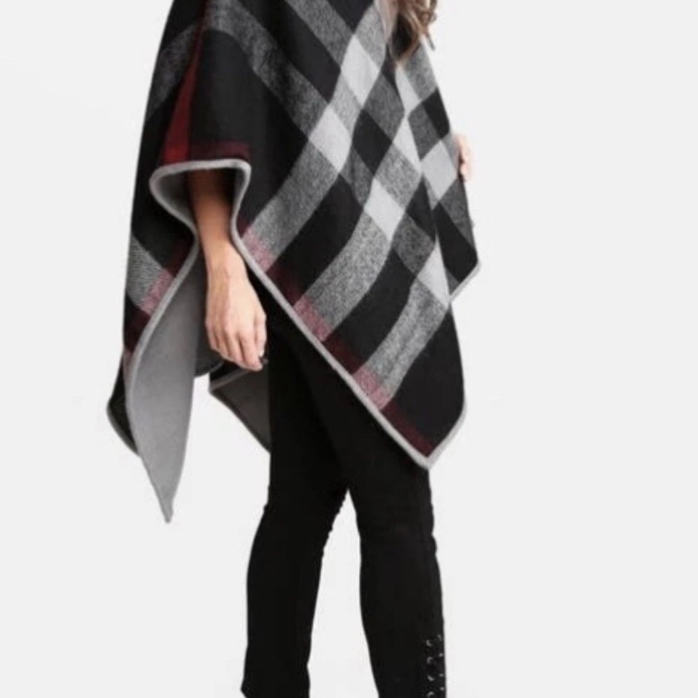 Women Black/Red/Gray Shawl Wrap Fall Winter Open Front Poncho Cape CardiganNEW - Picture 2 of 4